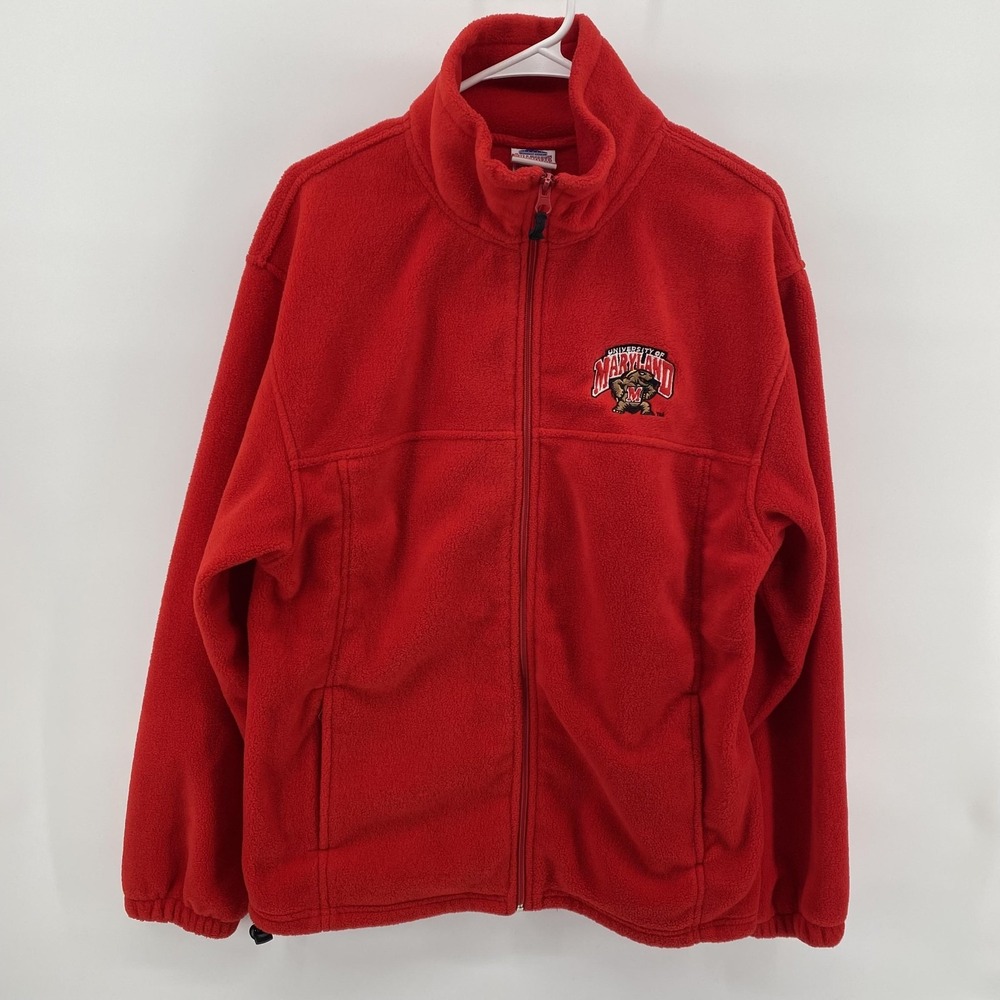 Maryland Terrapins Fleece Jacket‎ Mens Medium Red NCAA College Genuine Stuff